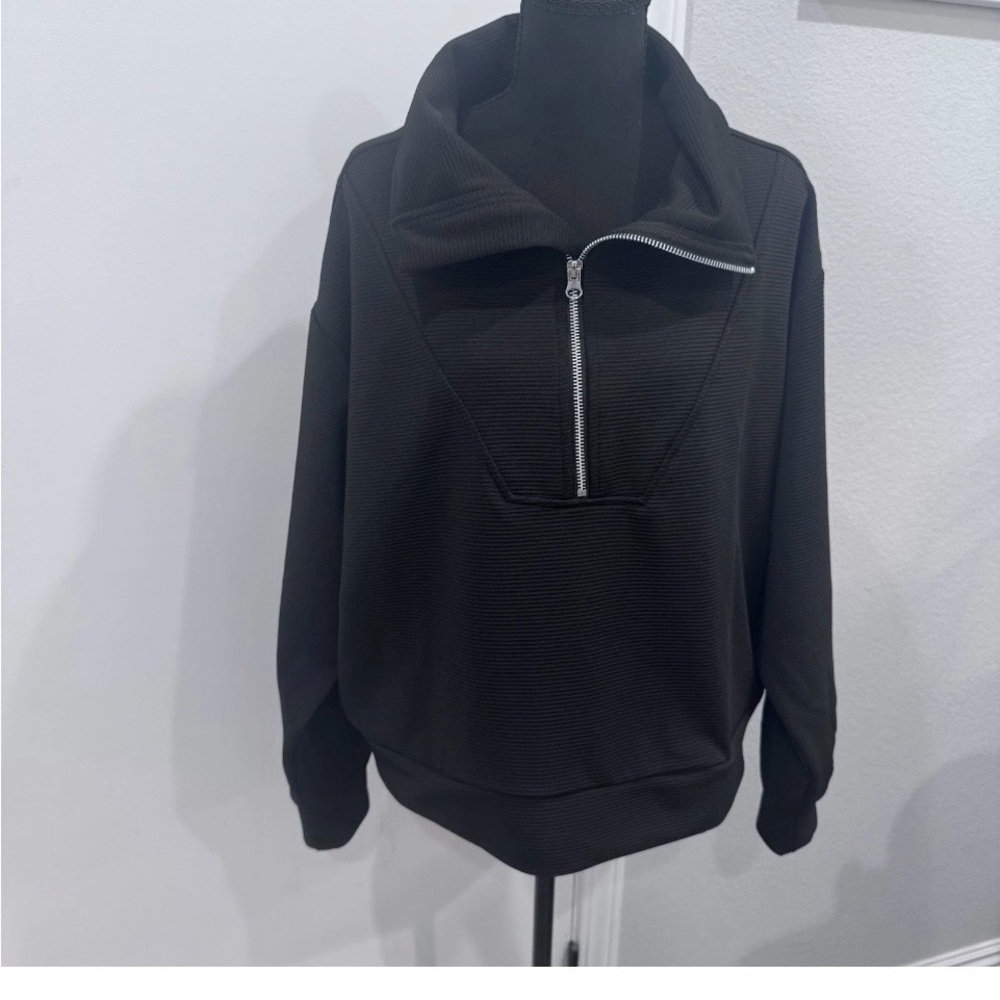 NWT Adrienne Vittadini Black Half-Zip Pullover Sweater h1